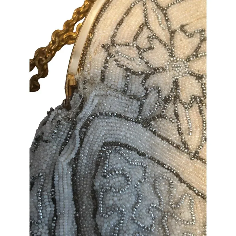 Art Deco Micro Beaded Evening Bag Beadwork Floral Geometric Flapper Purse
